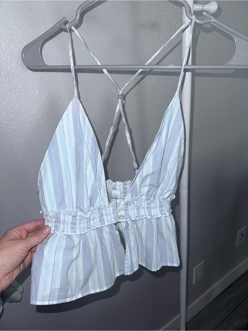 Urban Outfitters White & Light Blue Striped Crop Top